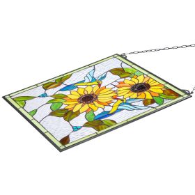 Stained Glass Window Panel, 20 x 20 in, Tiffany Style Hanging Transom Window Panel with Chain, Large Vertical Rectangle Stain Glass