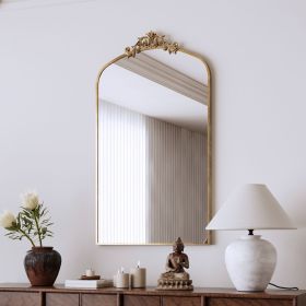 Wall Mirror 43x24 Inch Vintage Ornate Arched Floor Mirror Metal Framed Mirror Dressing Mirror, for Entryway, Living Room, Bedroom, Antique Bronze