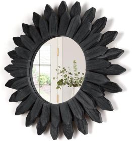 Black Wall Decor Wall Mirror 12 inch Boho Wall Decor Wood Decorative Mirror for Room Decor Home Decor for Bedroom Living Room Bathroom Kitchen Bl