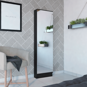 Shoe Rack Chimg, Mirror, Five Interior Shelves, Single Door Cabinet, Black Wengue Finish