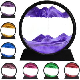 3D Dynamic Sand Art Picture, Liquid Motion, Round Glass, Deep Sea Sandscape For a Relaxing Nest (Option: Purple)