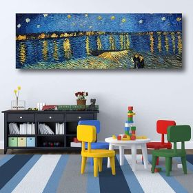 Hand Painted Van Gogh Museum Quality Oil Painting - Abstract Landscape Starry Night Over the Rhone Modern Large Rolled Canvas Living Room hallway (size: 40X120cm)
